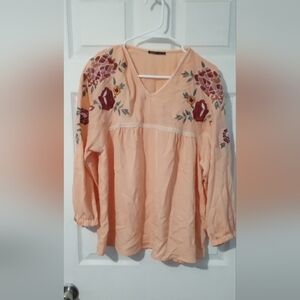 H&M Peach Embellished Long Sleeve Blouse
